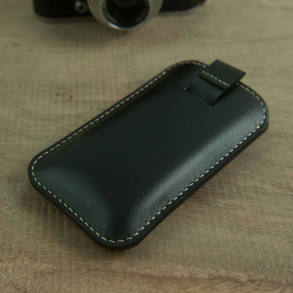 Bao điện thoại E72 - da bò thật - màu đen - handmade MC179