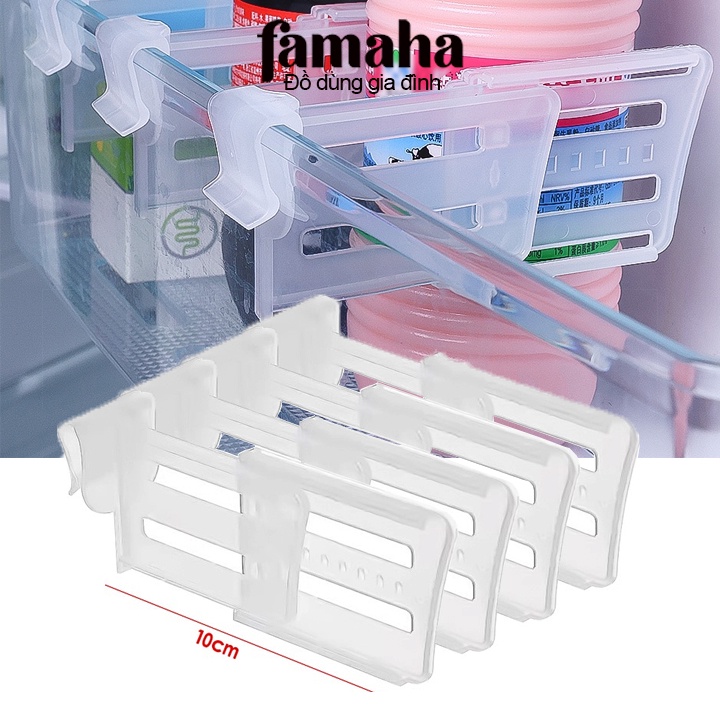 Set 4 Dụng cụ chia ngăn tủ lạnh bằng nhựa màu trắng có thể thu gọn, sắp xếp cánh cửa tủ lạnh gọn gàng Famaha