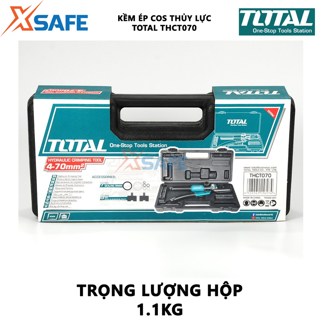 Kềm ép cos thủy lực TOTAL THCT070 Kìm thủy lực kiểu uốn hình lục giác, kích thước uốn 11mm, kèm đai ốc và một bộ ron