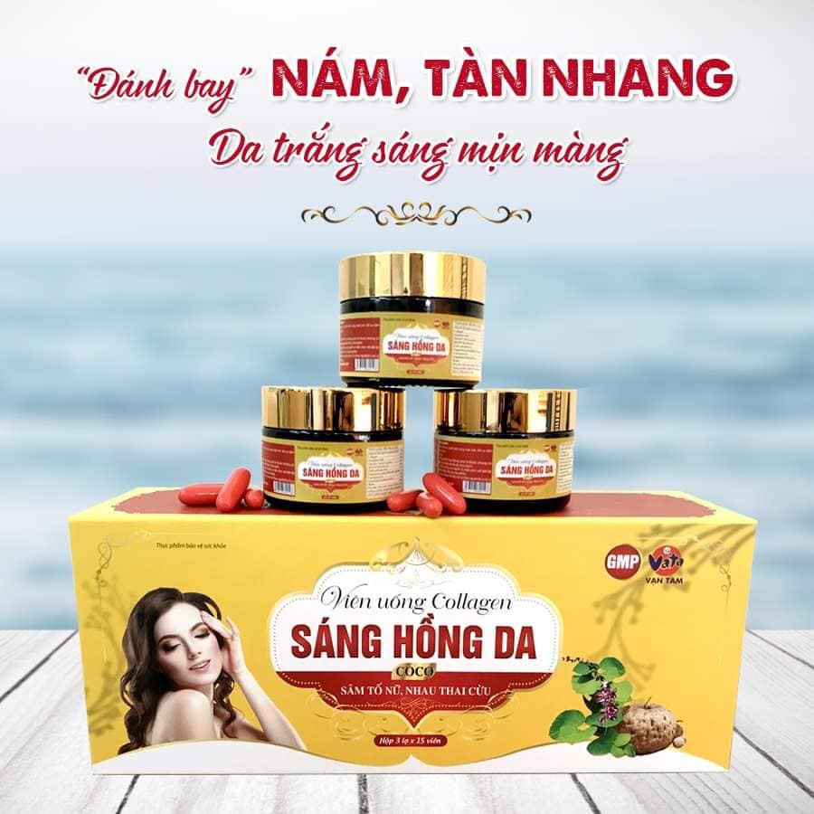 Viên Uống Trắng Da SÁNG HỒNG DA COCO - Đánh Bay Tàn Nhang, Sạm Nám, Da Mịn Màng Mờ Nếp Nhăn - Hộp 45 Viên/3lọ