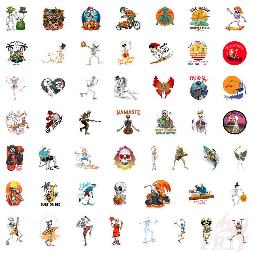 Bộ 100 Cái ❉ Miếng Dán Trang Trí Hình Đầu Lâu Vui Nhộn ❉ Miếng Dán Đề Can Chống Thấm Nước Thời Trang Tự Làm