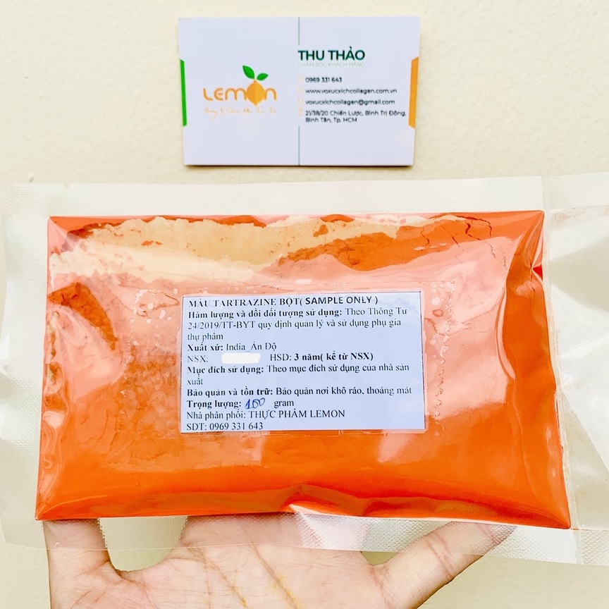 Màu vàng chanh Tartrazine Ấn Độ dùng tạo màu cho gà ủ muối, bánh kẹo, nước ngọt