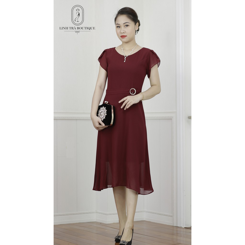 Đầm trung niên cao cấp [LINH TRÀ] đầm voan kèm thắt lưng eo liền có điểm nhấn khoen eo- TM 129 | BigBuy360 - bigbuy360.vn