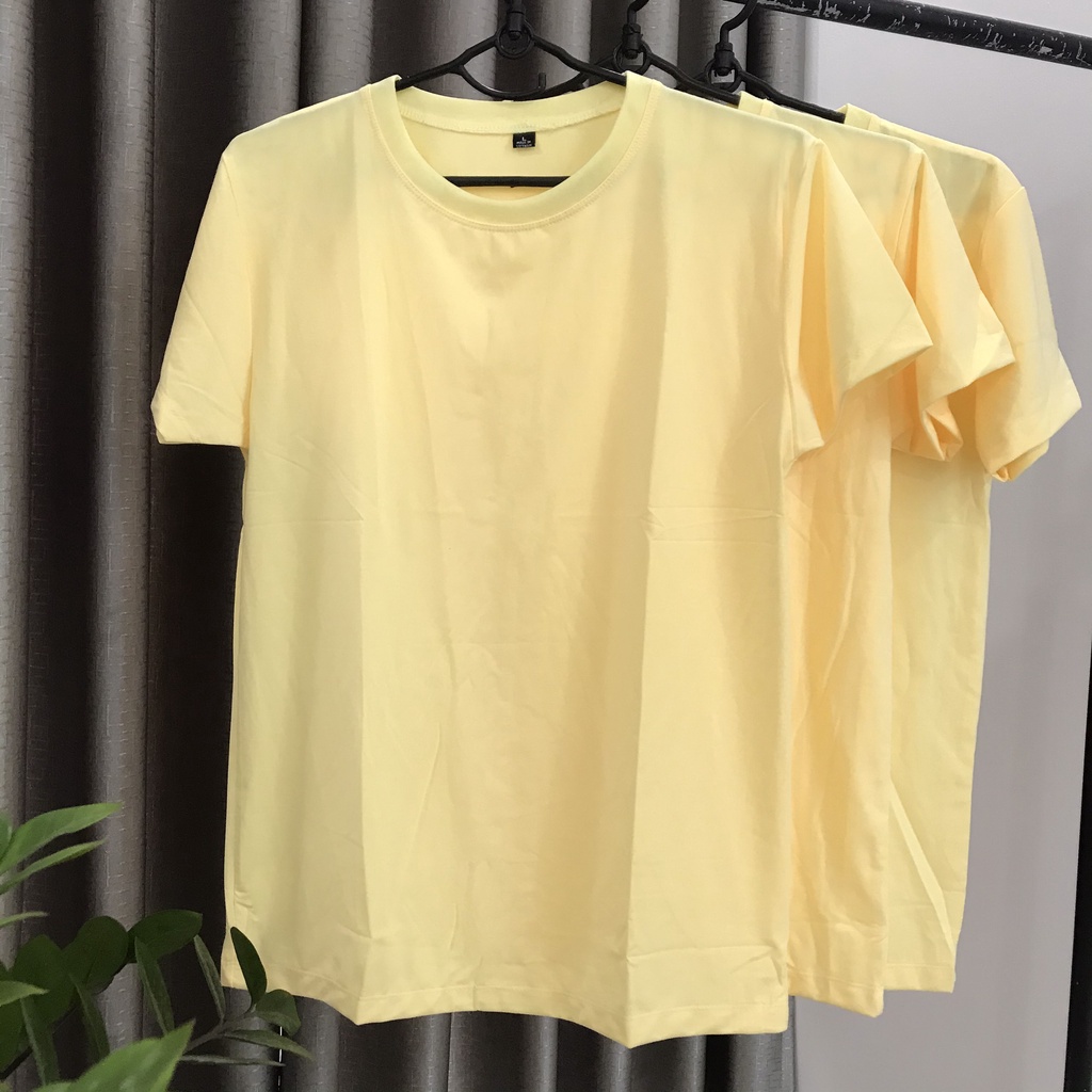 Áo Thun Trơn Màu Vàng Chanh Ảnh Chụp Thật Ngắn Tay Cổ Tròn Form Vừa Unisex Dùng Chung Cho Nam Và Nữ