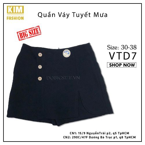 Quần giả váy bigsize KimFashion mã VTD7, quần váy bigsize chất tuyết mưa loại 1 56-78kg