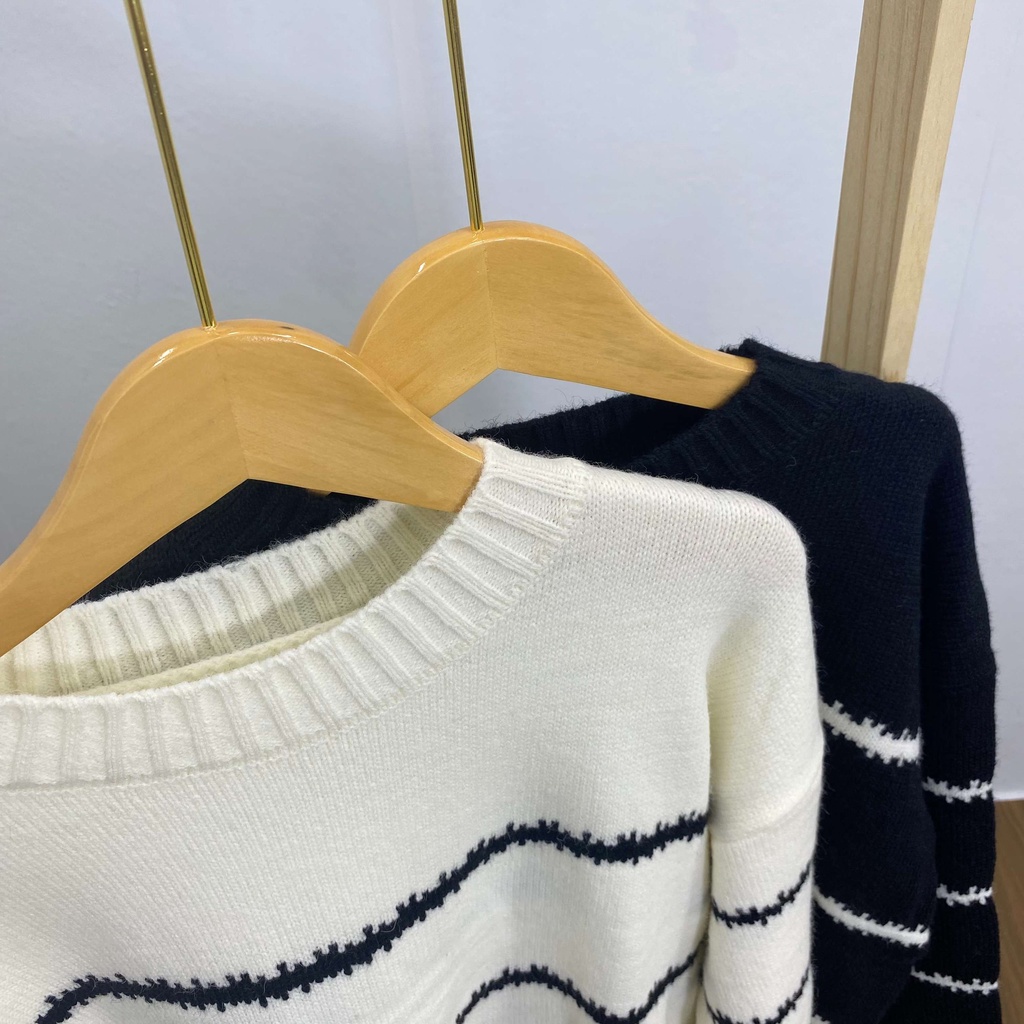 MS853 Áo len nữ ấm kẻ ngang cổ tròn siêu dày dặn