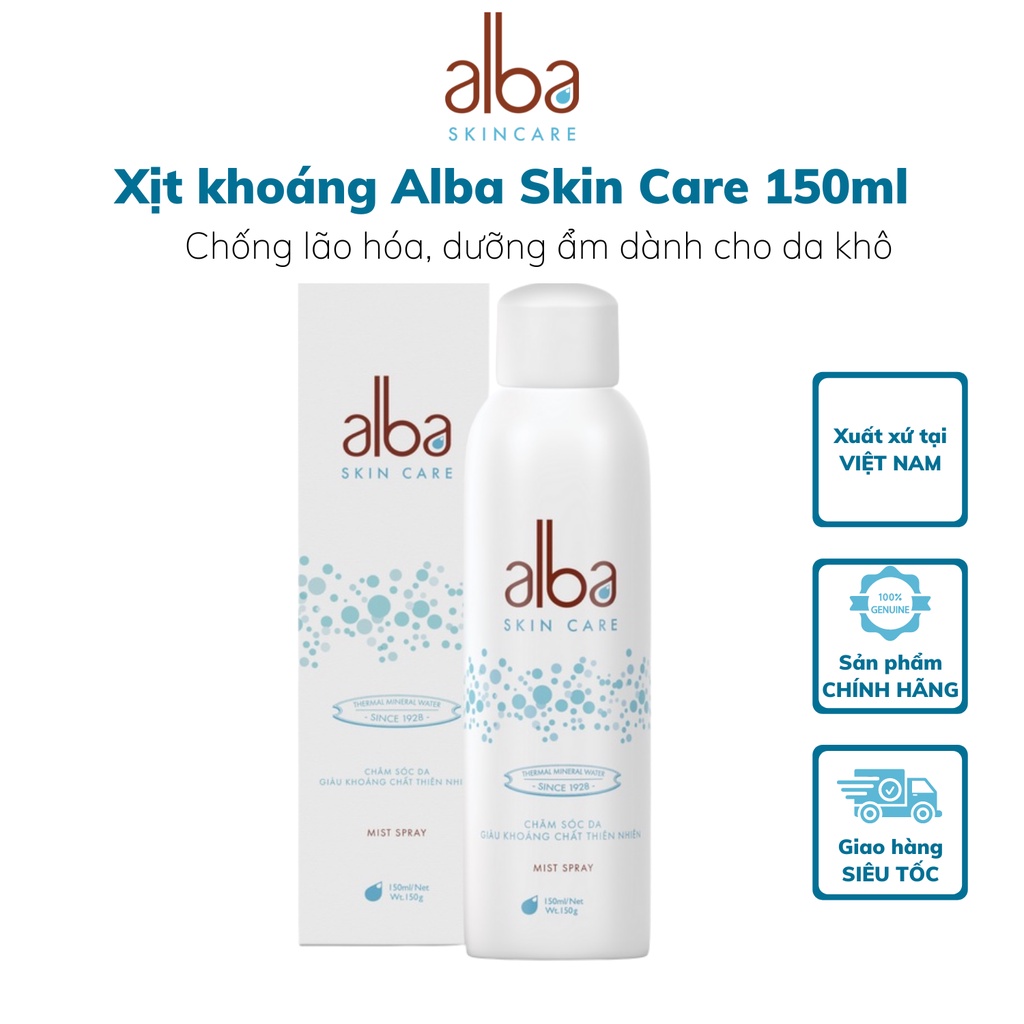 Combo Xịt khoáng Alba Skin Care chống lão hóa 150ml + Xịt khoáng Alba Skin Care chống hăm cho da bé mịn màng 150ml