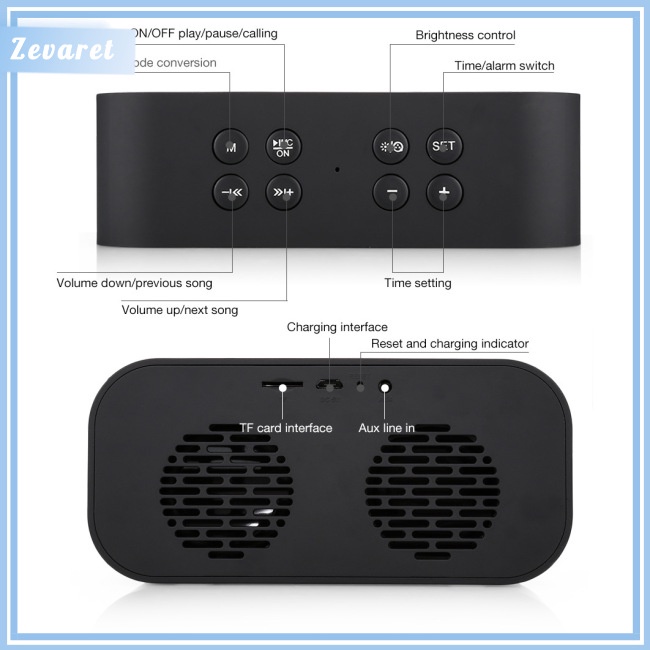 Loa Bluetooth Kỹ Thuật Số Zevaret BT501 Tích Hợp Đồng Hồ Báo Thức 5.0 Và Phụ Kiện