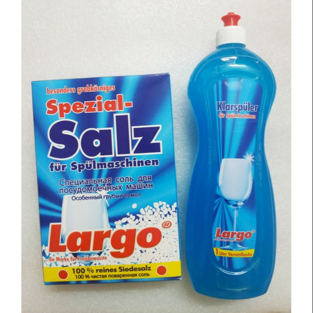 Combo rửa bát: Muối Largo 1,2kg và nước bóng Largo 1 lít( hàng nội địa Đức)