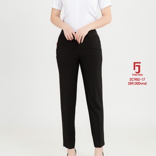 Quần âu nữ công sở 9 tấc, màu đen, chất liệu mềm ,trơn Quần Tây nữ Thái Hòa 2C982-17-01