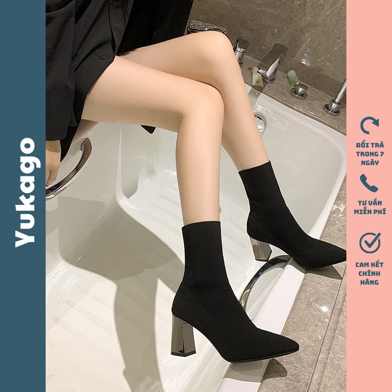 Boot nữ cao cổ gót trụ bạc  bốt tráng gương cao 7 phân hàng quảng châu YUKAGO SB1058