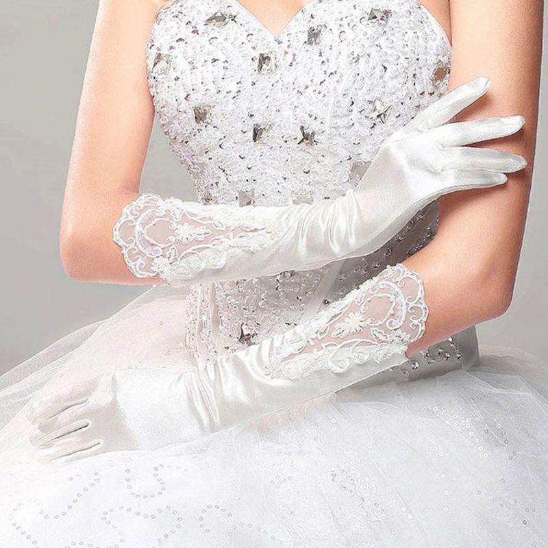 Ivy Bride Full Finger Long White Gloves Fashion Wedding Dress Accessories Lace Glove Party Cosplay Props