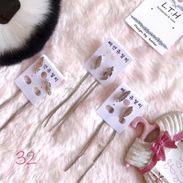 FREESHIP❤️ Hoa Tai Tua Rua Dáng Dài Mạ Bạc M32