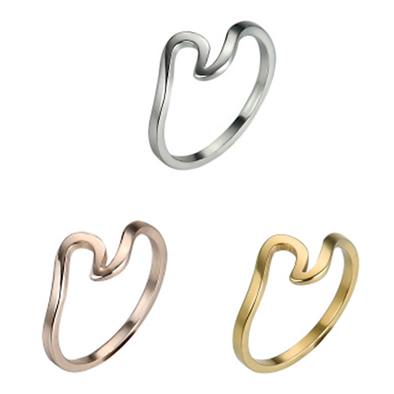 Nhẫn mạ vàng hồng kiểu dáng gợn sóng phong cách Hàn Quốc thời trang