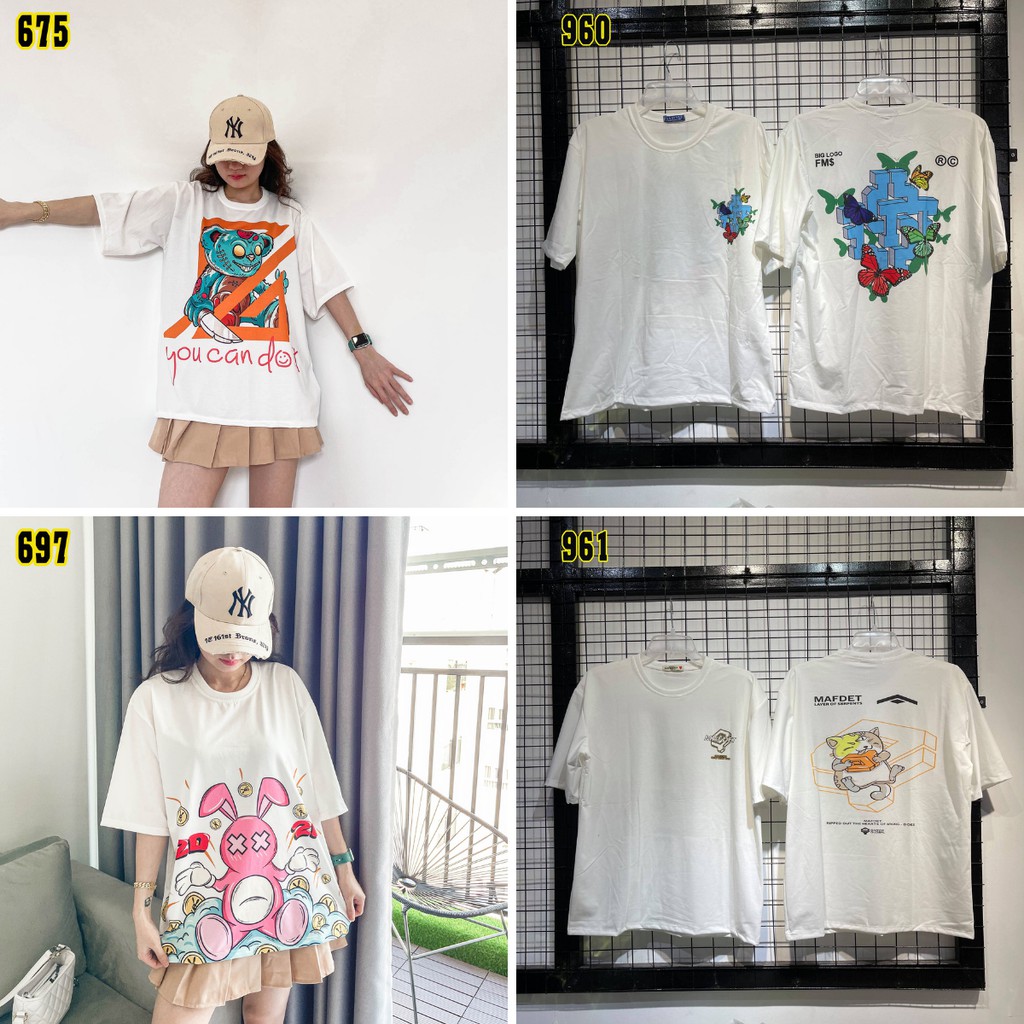 Áo thun tay ngắn unisex, áo phông tay lỡ nam nữ không phai màu, 65% cotton, free size 40-75kg yumi47store