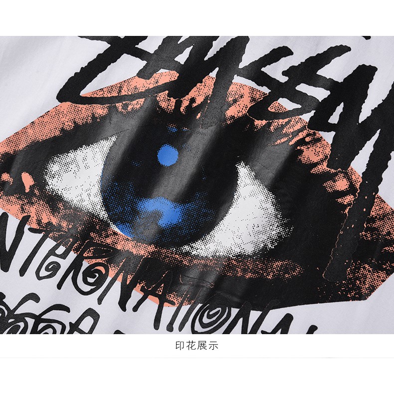 Áo thun tay ngắn cổ tròn dáng rộng in hình đôi mắt phong cách Âu Mỹ thời trang cho nam và nữ