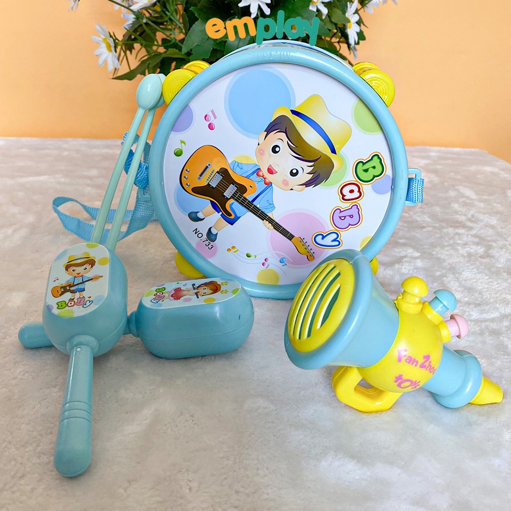 (Summer Sale 50%) Bộ đồ chơi trống kèn Emplay có mẫu kèm xúc xắc, kèn, âm vang tốt, chất liệu nhựa bền đẹp an toàn