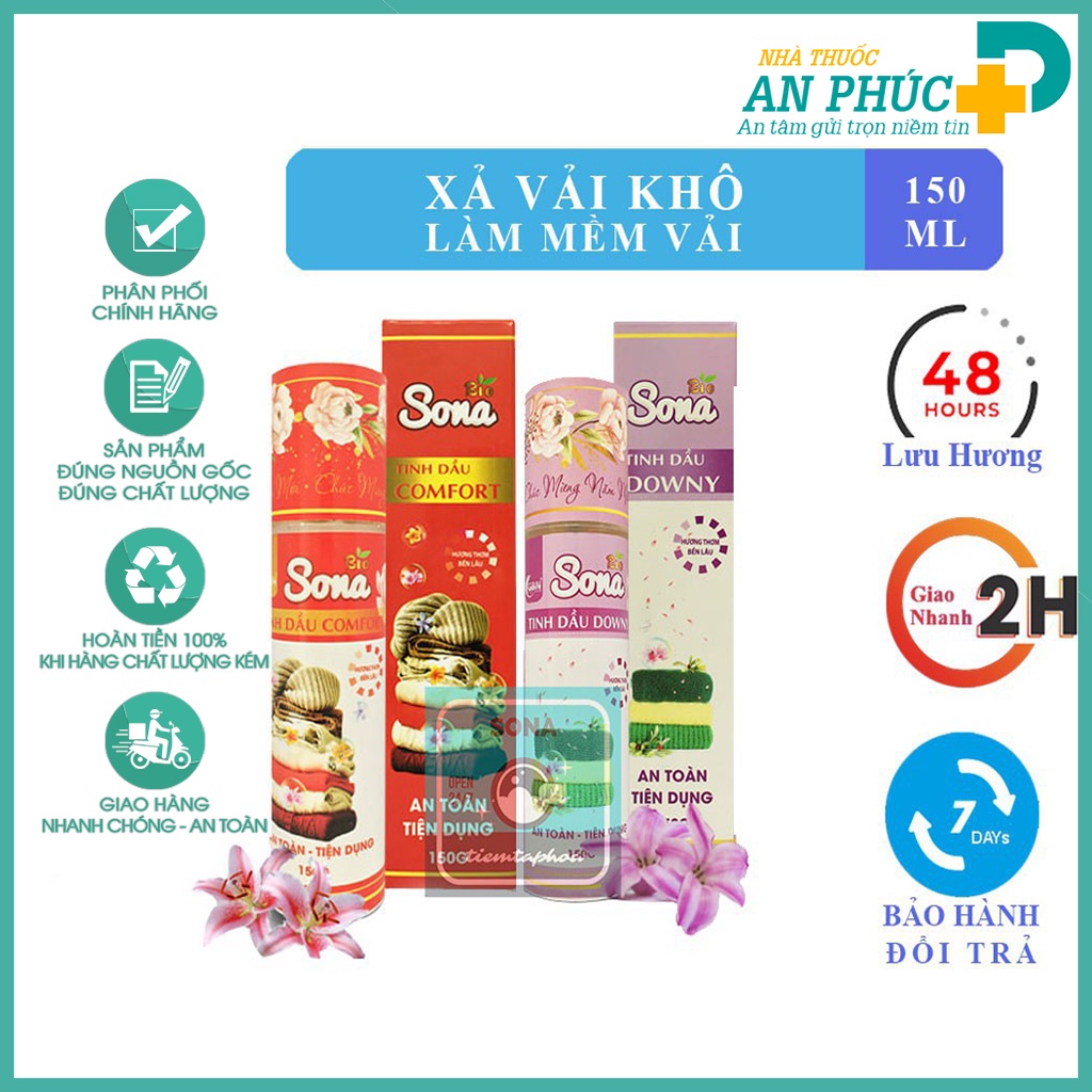 Xịt thơm quần áo, xả vải khô Sona - Tinh dầu hương nước xả Comfor&Downy - Dung tích 150ml