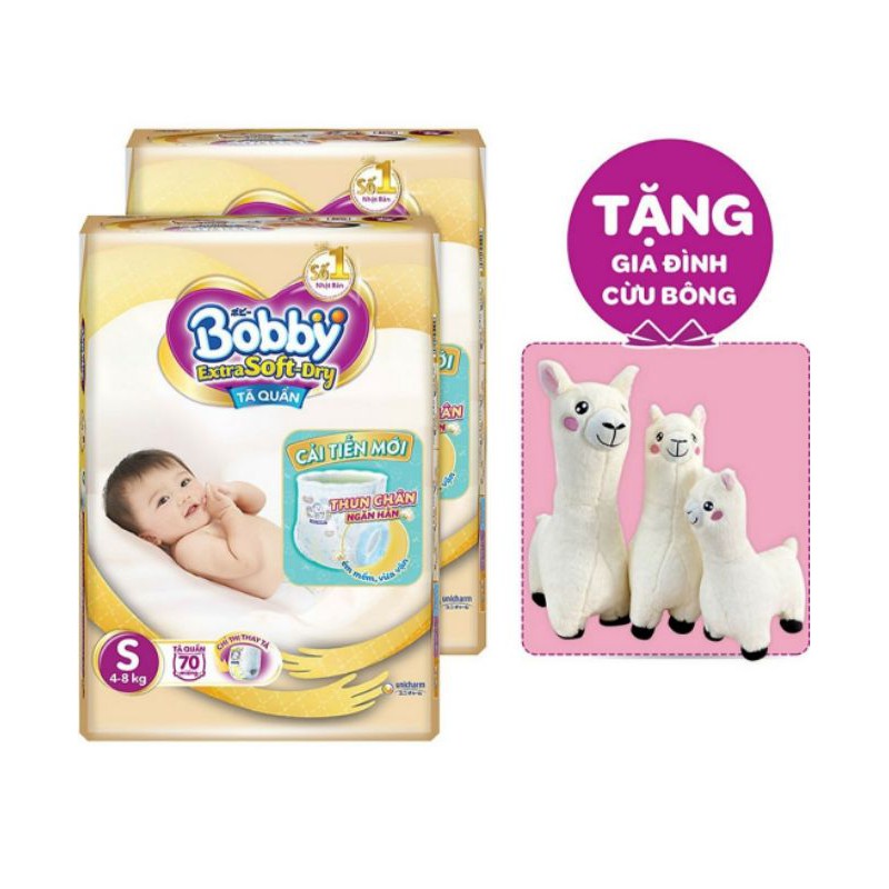 Combo 2 Tã quần cao cấp Bobby Extra Soft Dry S70 tặng Bộ Cừu bông