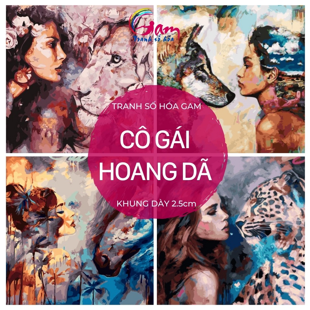 Tranh sơn dầu số hóa tự tô màu Gam cô gái thiên nhiên hoang dã khung dày 2,5cm đã căng khung size 40x50cm