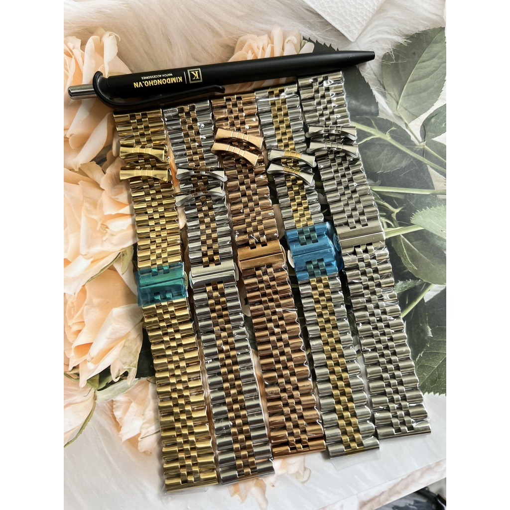 Dây đồng hồ đúc không gỉ dạng 5 mắt khoá bướm kèm đầu bo tròn