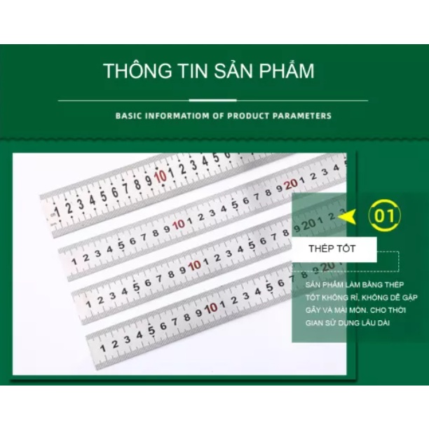 Thước thép 2 mặt, thước lá thép hai mặt với độ dài 100cm, có 2 màu chữ đỏ và đen - Chính hãng TUOSEN