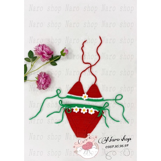 (HÀNG CÓ SẴN) BỘ BIKINI LEN MÓC HOA CÚC CHO BÉ