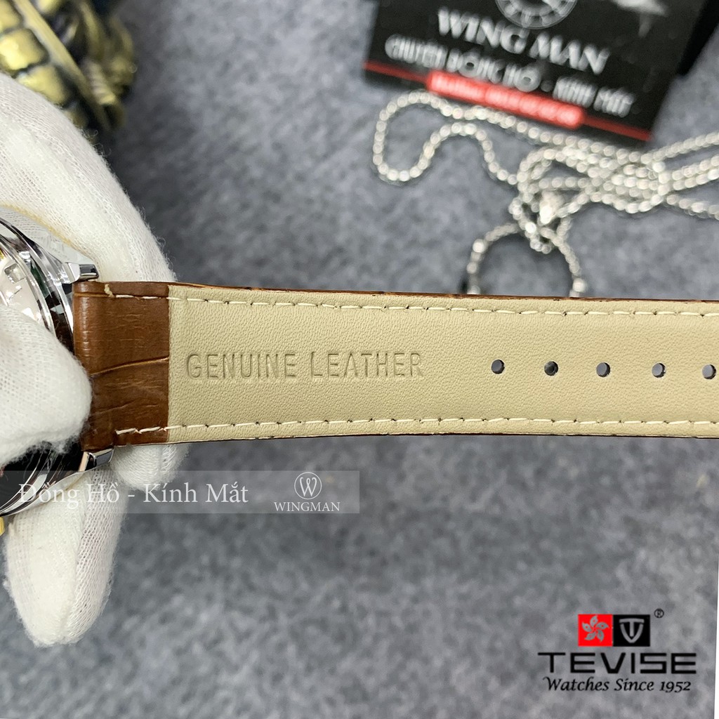 Đồng hồ cơ nam dây da cao cấp Tevise T820A full box, mặt kính sapphire chống xước, chống nước, bảo hành 03 năm