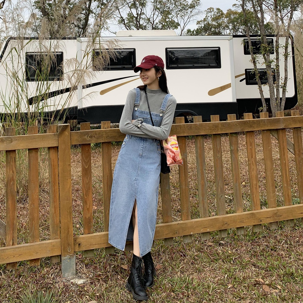 Đầm yếm dáng rộng đơn giản cổ điển phong cách Hàn Quốc