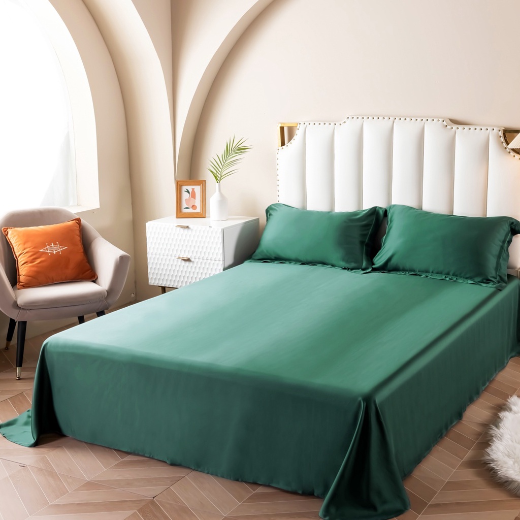 Bộ Chăn Ga Gối Lụa Tencel Cao Cấp Sang Xịn Mịn Mát Gồm Chăn Drap Gối Sét 4 Món - Nhập Khẩu Chính Hãng