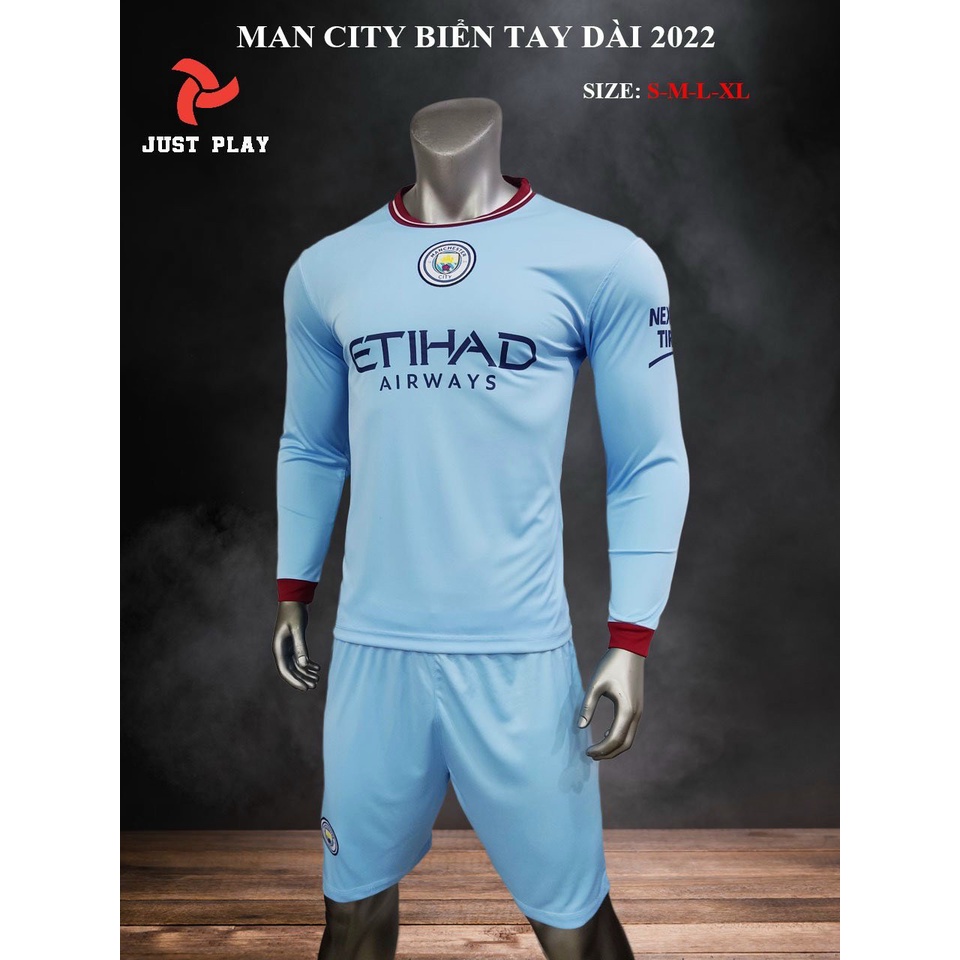 ÁO BÓNG ĐÁ MAN CITY TAY DÀI , ÁO ĐÁ BANH IN TÊN SỐ THEO YÊU CẦU