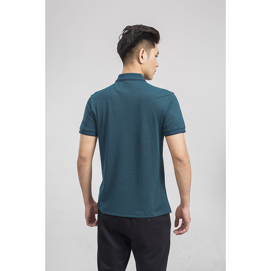 Áo Thun Nam Tay Ngắn Có Cổ Aristino APS021S9 Màu Xanh Cổ Vịt Mắt Chim Dáng Slim Fit Chất Liệu Cupro