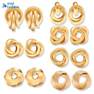 Bông Tai Kim Loại Hình Tròn Thắt Nút Độc Đáo