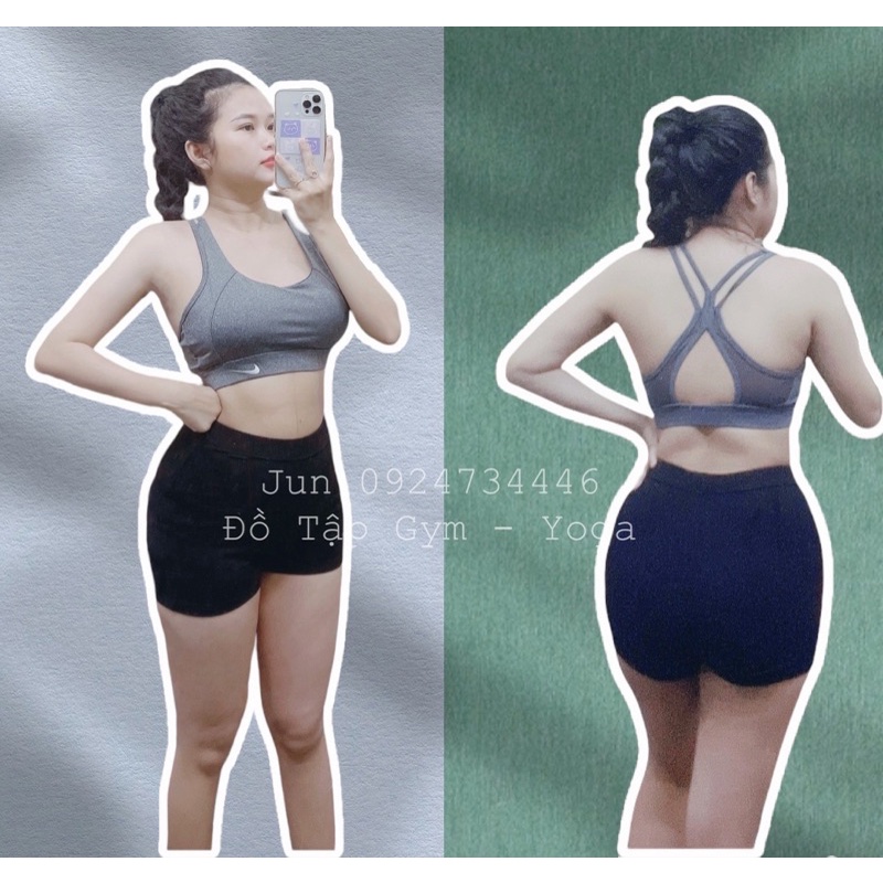 Áo bra xám NK lưng phối lưới  thể thao tập gym yoga zumba