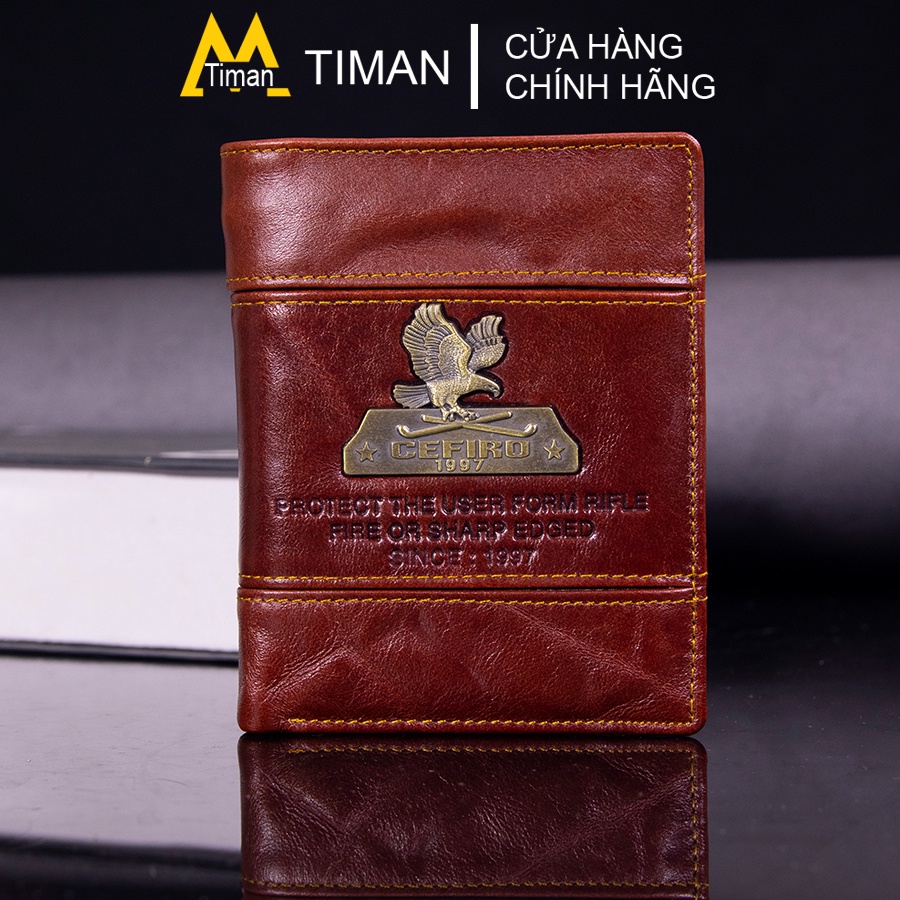 Ví nam da thật dáng đứng cao cấp chính hãng thời trang cefiro TIMAN VD05 sang trọng độc đáo bền bỉ tiện lợi