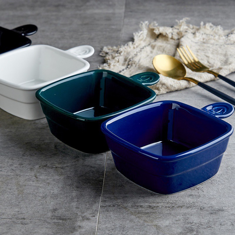 Bát sứ ăn dặm hình vuông tay cầm thủy thủ - Nhiều màu