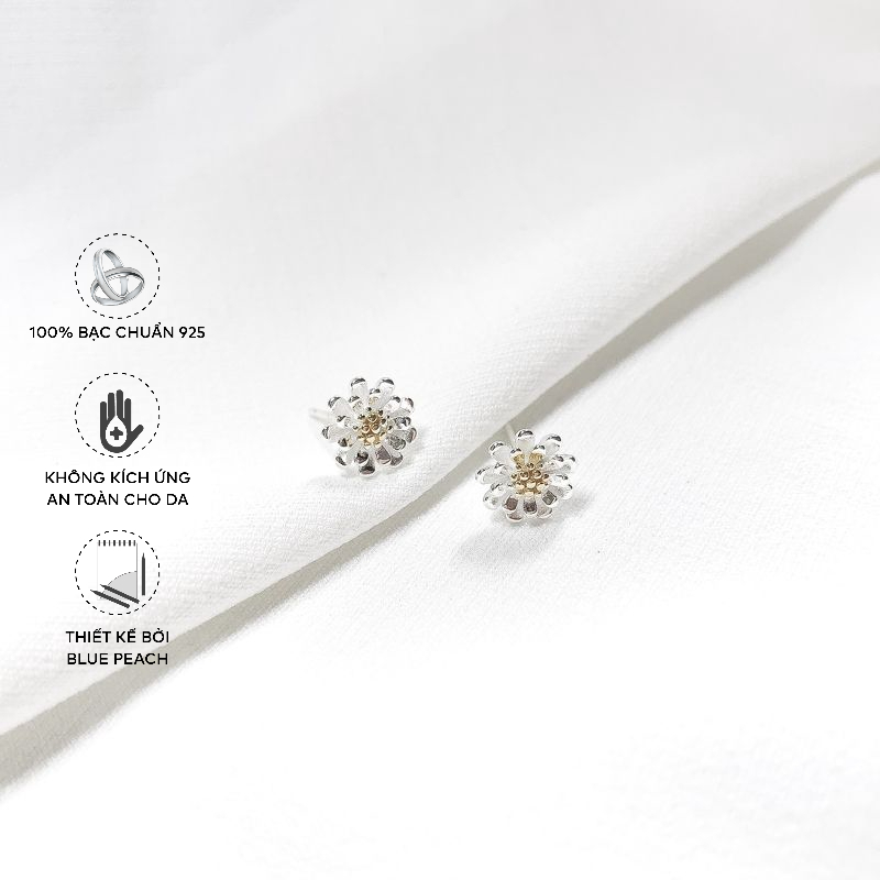 Khuyên Tai Bạc Blue Peach Daisy Tini KT347