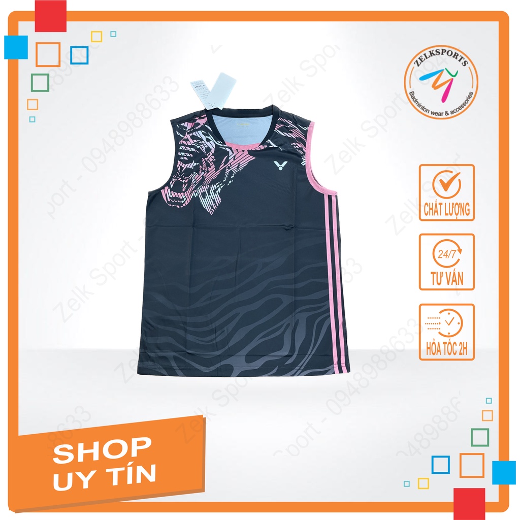 Áo cầu lông Victor 830 sát nách Đen nam