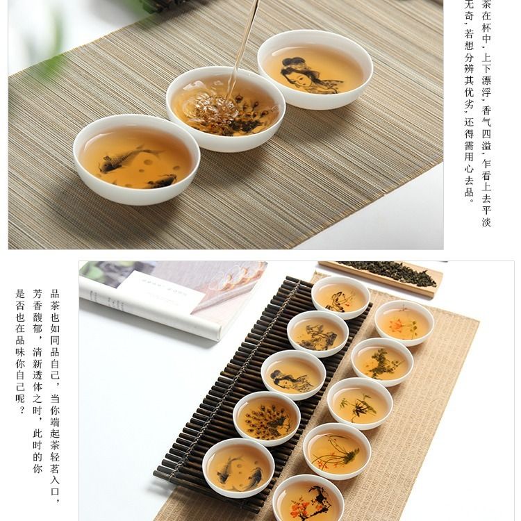 Bộ Tách Uống Trà Bằng Sứ Pu Màu Trắng Xanh Dương Vẽ Tay Phong Cách Kung Fu P1C6