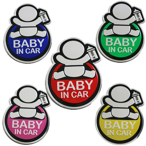 Decal kim loại hình baby in car