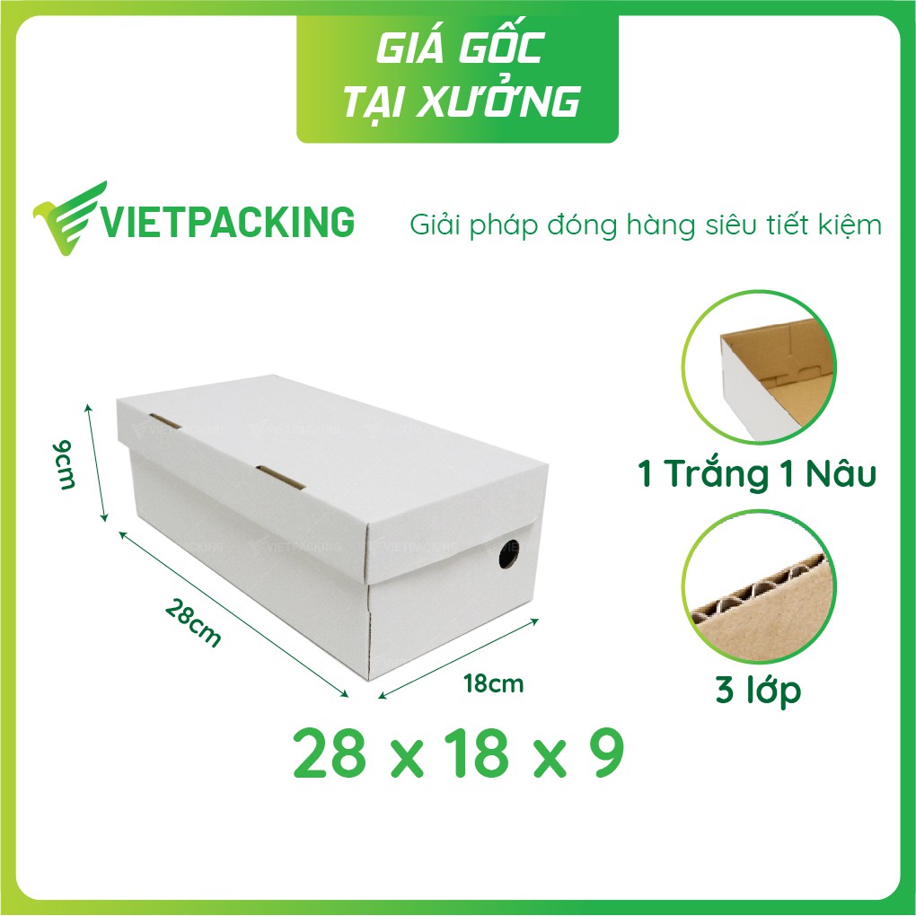 28x18x9 - 20 hộp carton đựng giày màu trắng siêu sang V163