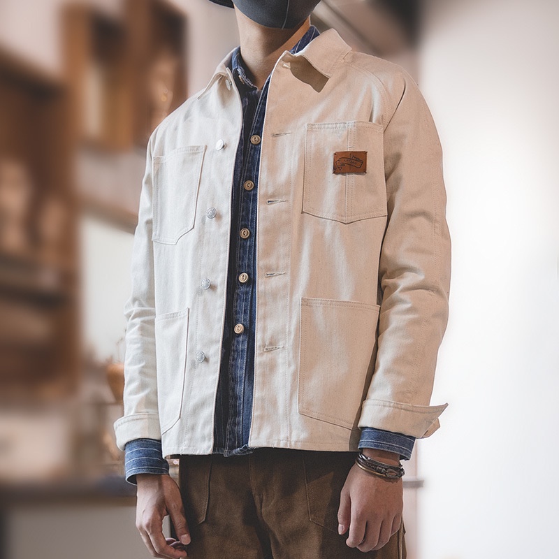 Áo Khoác Denim Maden Cổ Vuông Phối Túi Thời Trang Cổ Điển