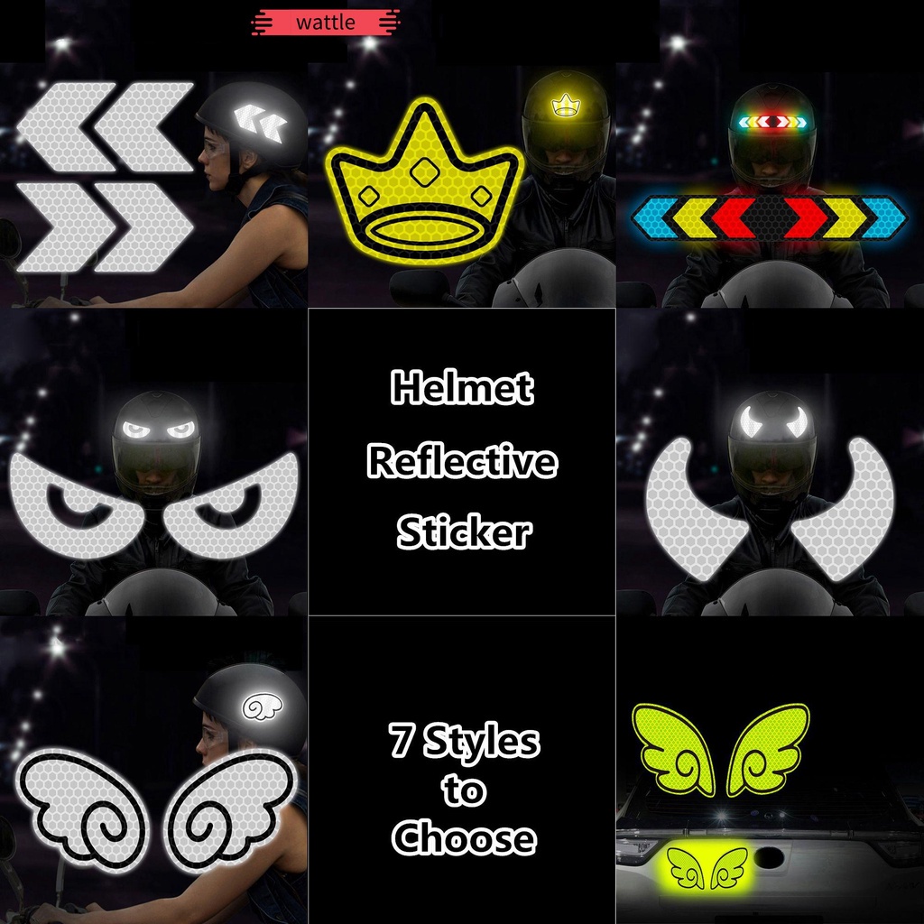 Miếng sticker phản quang cảnh báo ban đêm hình mũi tên/vương miện/sừng quỷ trang trí mũ bảo hiểm xe máy