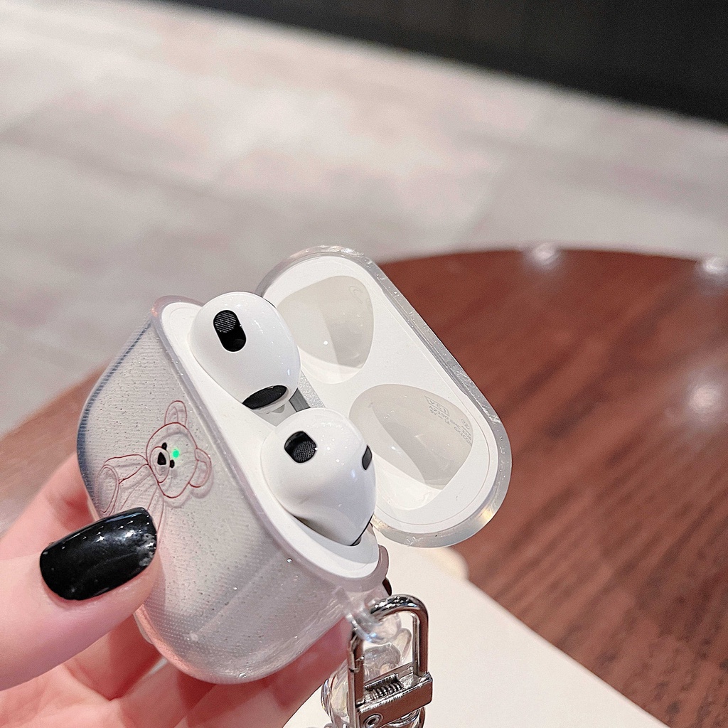 Vỏ Bảo Vệ Hộp Sạc Tai Nghe Airpods 3 Pro AirPods3 Họa Tiết Hoạt Hình Gấu Màu Hồng Dễ Thương Kèm Hộp Đựng AirPods2gen Ốp