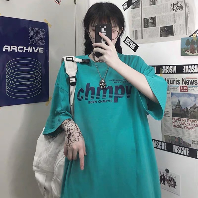 [Mã WASKT410K giảm 10K đơn 50K] Áo thun tay lỡ dáng rộng unisex dưới 75kg - Chmpv | BigBuy360 - bigbuy360.vn