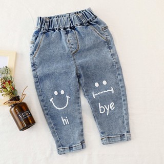 Quần trẻ em. Quần jean cho bé gái in hình mặt cười cực cute