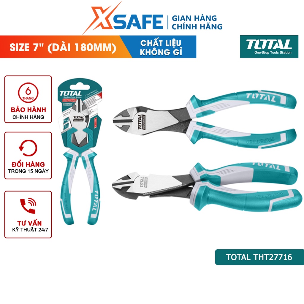 Kìm cắt đầu nặng cao cấp TOTAL THT27716 7inch, kềm cắt đầu nặng thép CrV, chống rỉ sét siêu cứng, tay cầm cao su mềm