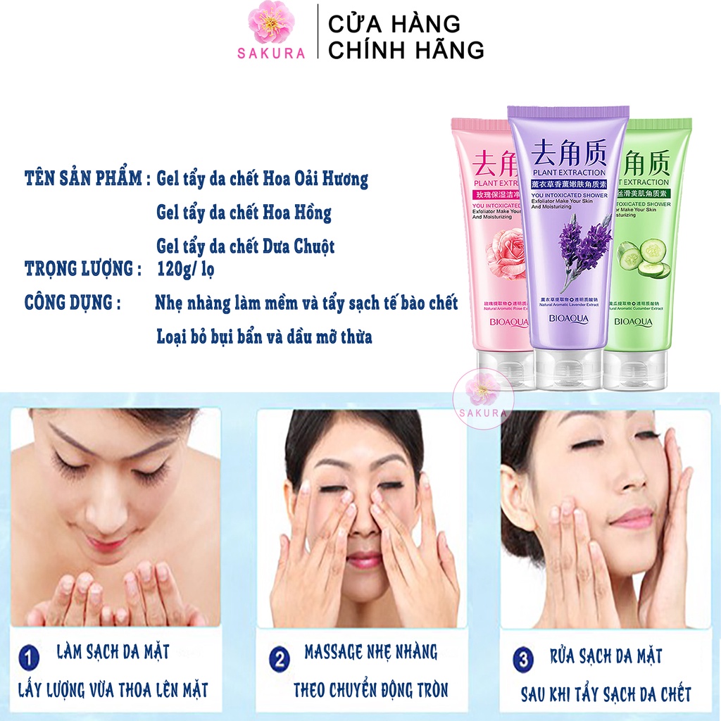 Gel tẩy tế bào chết BIOAQUA dưỡng ẩm cấp nước sạch da nội địa trung SAKURA 120g