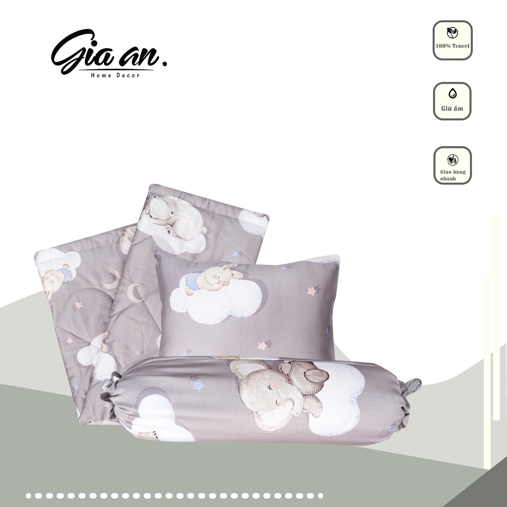 Set mền cho bé đi học tencel modal họa tiết thỏ gấu nâu