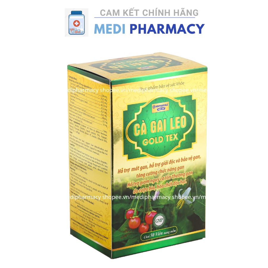 Bổ gan Cà Gai Leo Gold Tex màu vàng mát gan, giải độc gan - Chai 50 viên